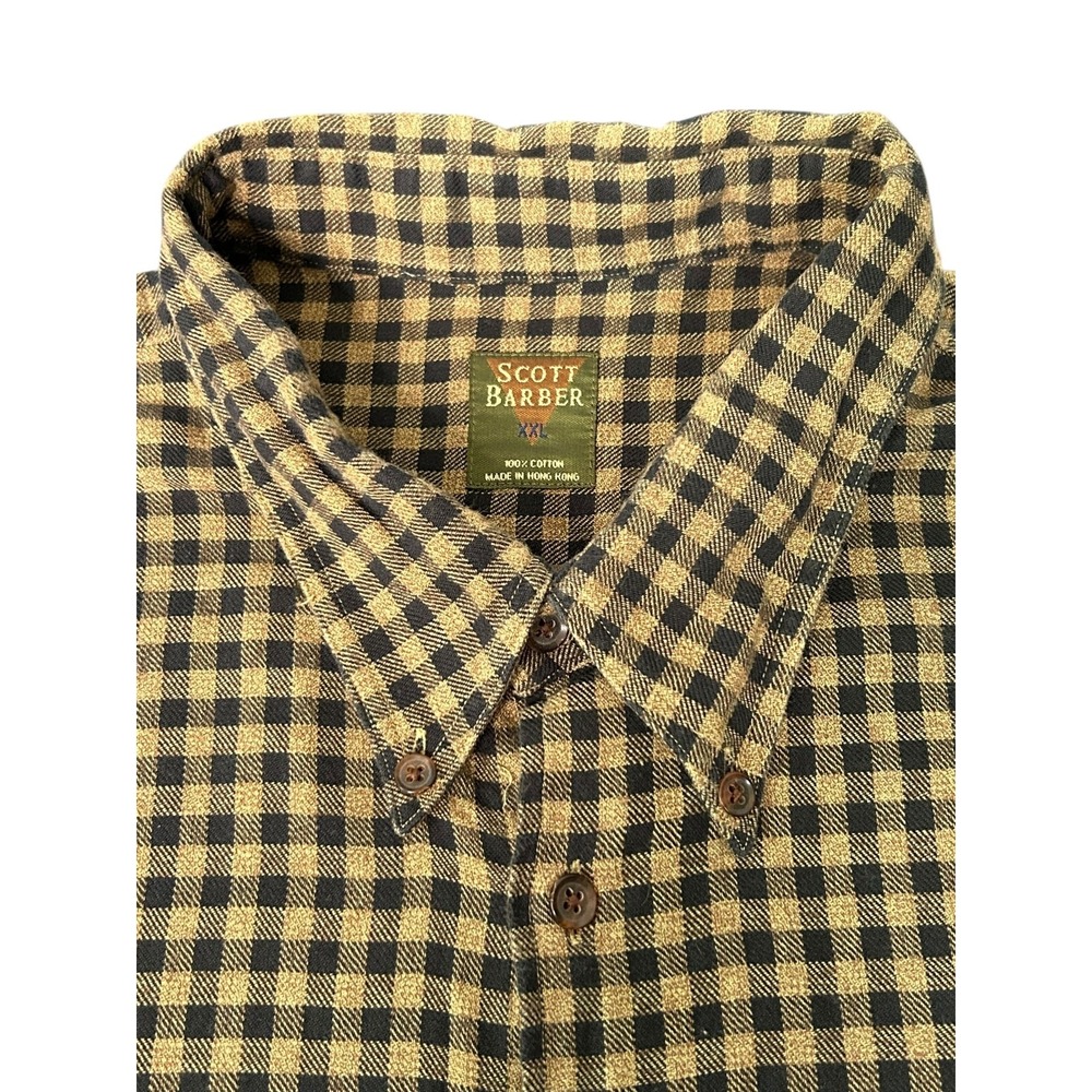 Vintage Scott Barber Shirt Mens XXL Black Brown Plaid Cotton L/S Button Down